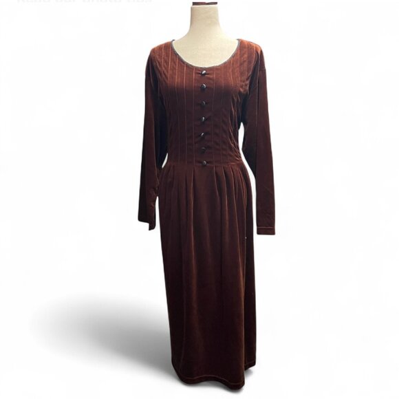 Erika Dresses & Skirts - Vintage Erika II Brown Velvet Tie Waist Long Sleeve Maxi Dress Whimsigoth 2X